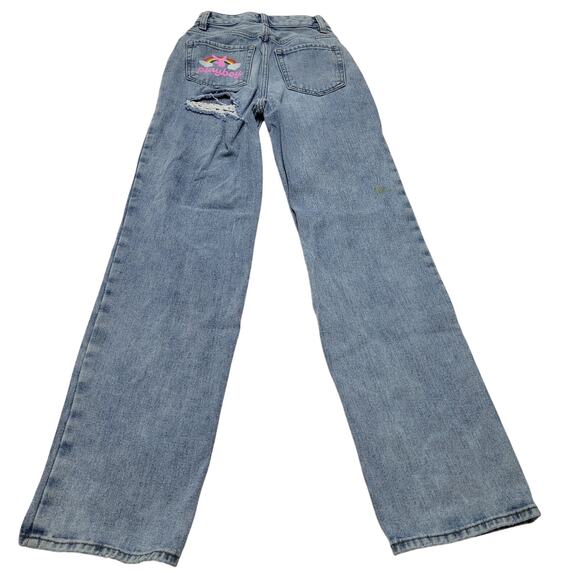 Pacsun Playboy back slash boyfriend jeans high rise painted logo - Picture 3 of 9